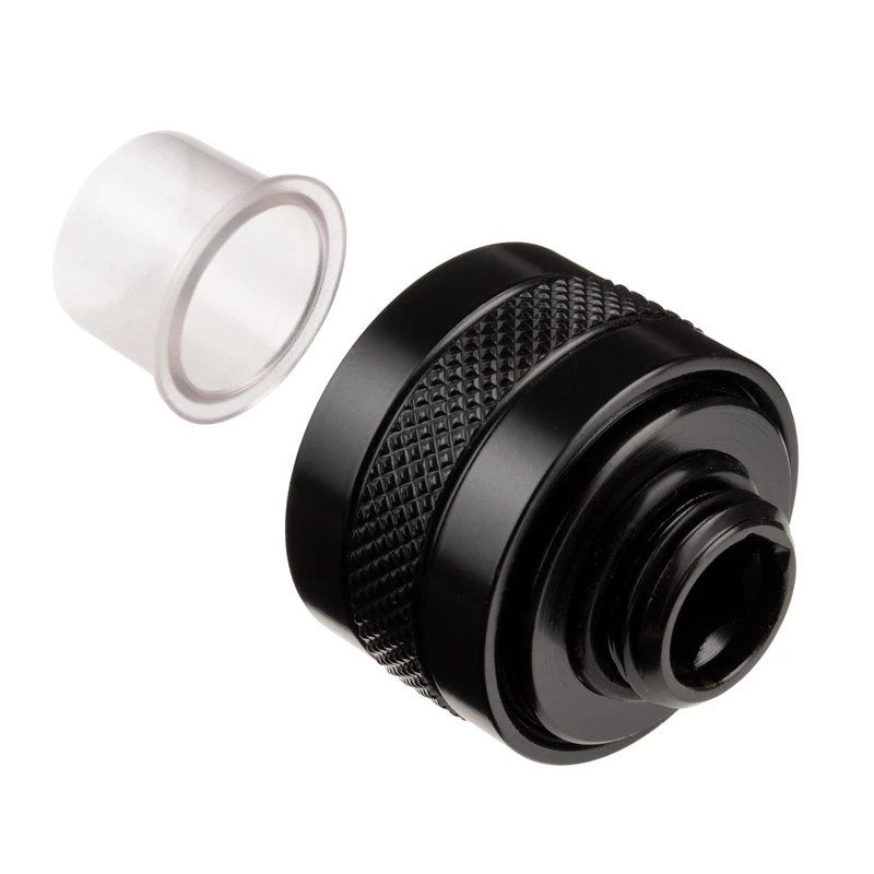 Jungtis Alphacool 17473 — žalvaris, 23 mm aukštis, 26 mm skersmuo, juoda