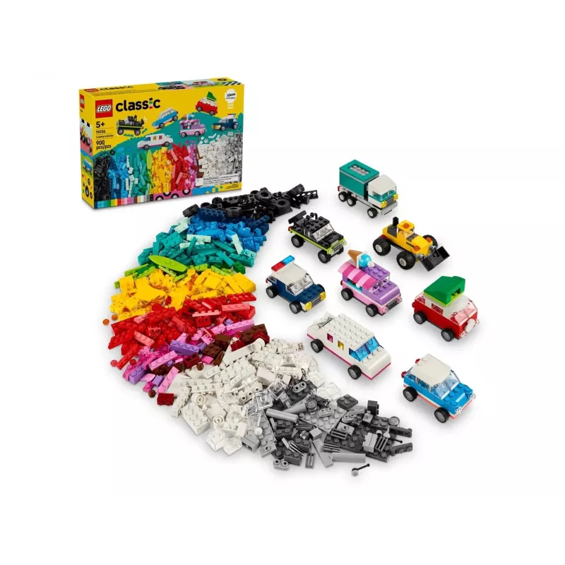 LEGO Classic kūrybinės transporto priemonės – spalvingų automobilių modelių rinkinys su policijos automobilio žaislu ir 11023 klasikine žalia pagrindo plokšte 32x32, skirta pievos statybai
