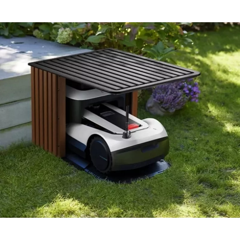 Apsauginis garažas Ecovacs GOAT G1-GARAGE PRO Premium, skirtas GOAT G1-2000 vejapjovei robotui, dengta saugojimo ir įkrovimo stotelė