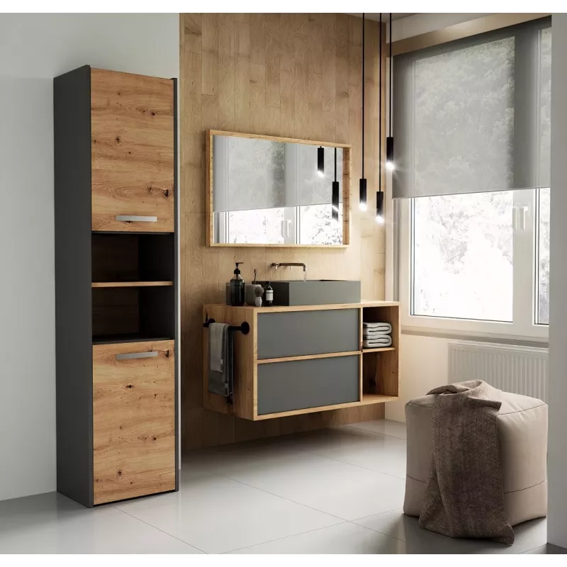 Vonios spintelė top e shop S40 ANTRACYT/ARTISAN, laisvai stovinti, 400×300×1700 mm, 6 lentynos, 2 durys