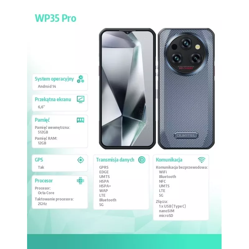 Išmanusis telefonas Oukitel WP35 Pro 6,6 colio 12 GB RAM 512 GB auksinis