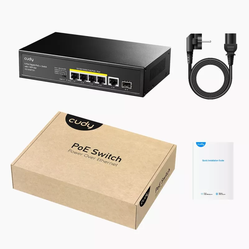 Cudy GS1005PTS1 tinklo jungiklis Gigabit Ethernet (10/100/1000) Power over Ethernet (PoE) Juoda
