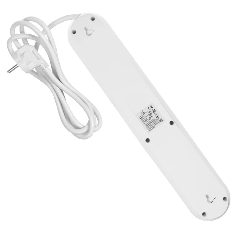 Maitinimo lizdų blokas MACLEAN MCE395 W — 5 lizdai, 3× USB A, 110–240 V kintamoji srovė, 2,1 A USB, maks. 2500 W, baltas, 1,5 m laidas