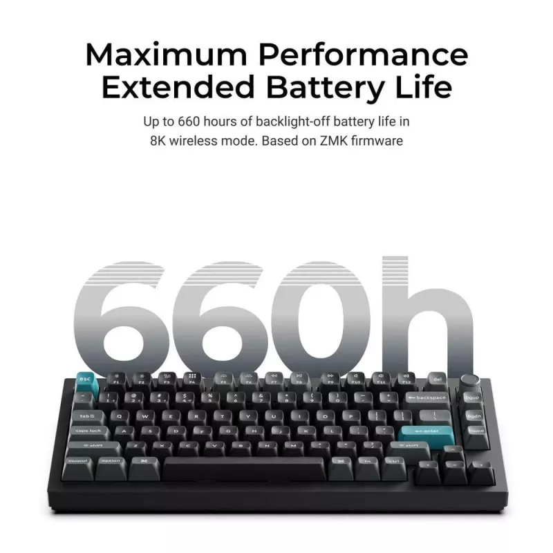 Mechaninė 75% klaviatūra Keychron Q1 Ultra 8K — USB + RF belaidė + Bluetooth, RGB, juoda