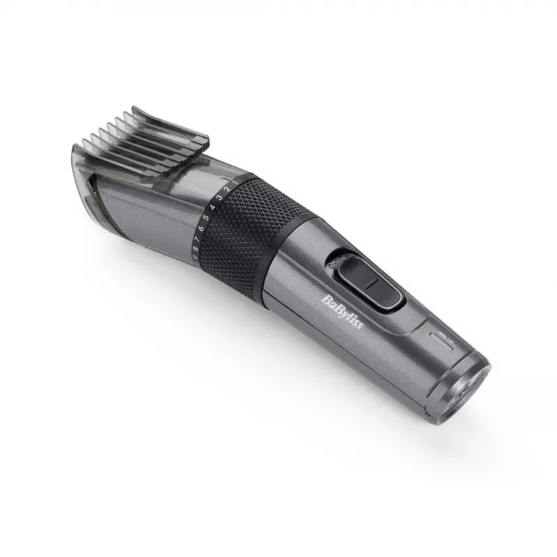 Plaukų kirpimo mašinėlė BABYLISS E976E — belaidė įkraunama, 26 ilgio pakopų, 0,5 mm–25 mm, 40 mm peiliai, titano / nerūdijančio plieno peiliai, 60 min veikimo laikas