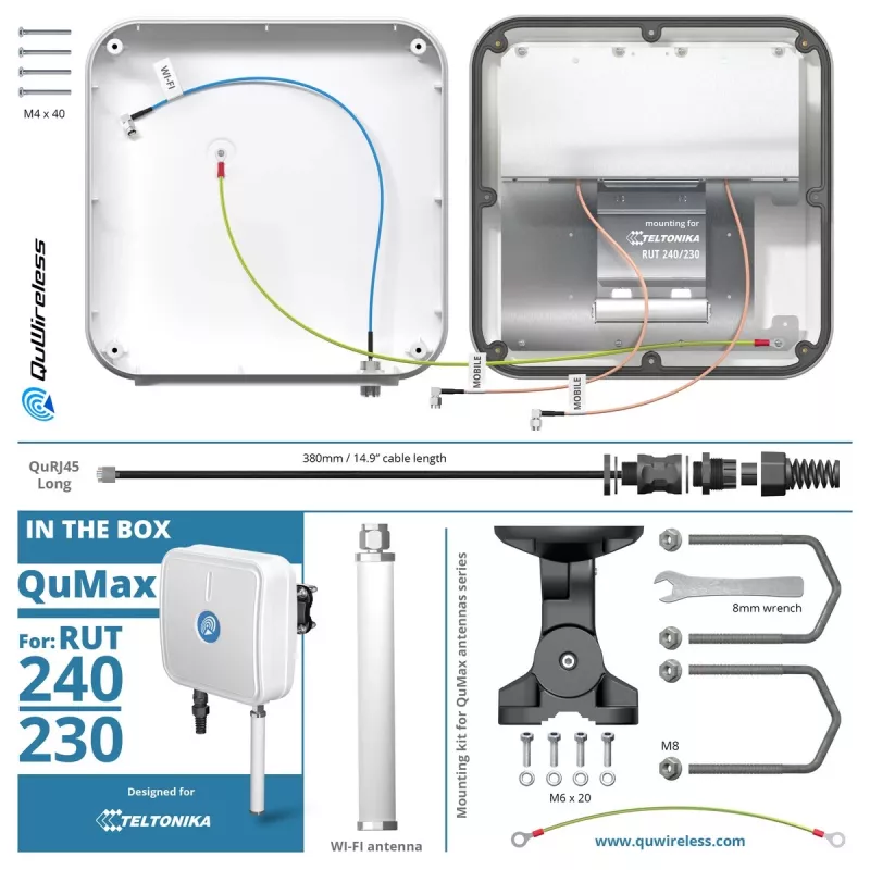 LTE + Wi-Fi antena QuWireless QuMax A240M, skirta Teltonika RUT241/RUT240/200/230