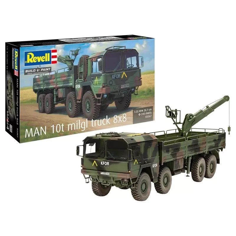 Plastikinis modelio rinkinys REVELL Man 10T Milgl 8x8 sunkvežimis masteliu 1/35
