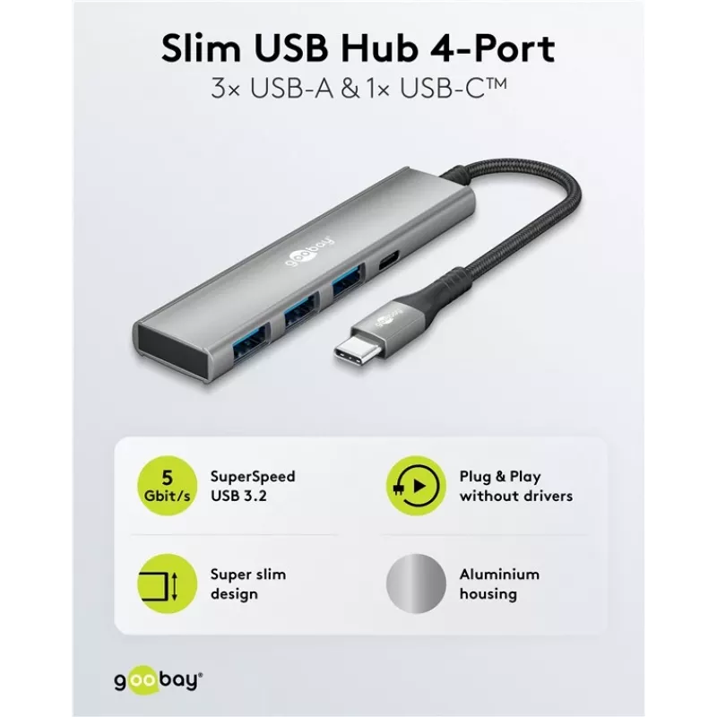 Goobay Slim 4-Port USB-Hub USB-C / USB-A 5 Gbit/s - Plug> 1x (76562)