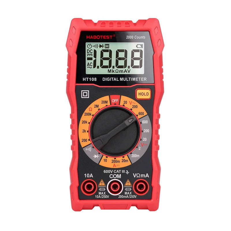 Multimetras Habotest HT108L — DC iki 600 V, AC iki 600 V, 10 A diapazonas