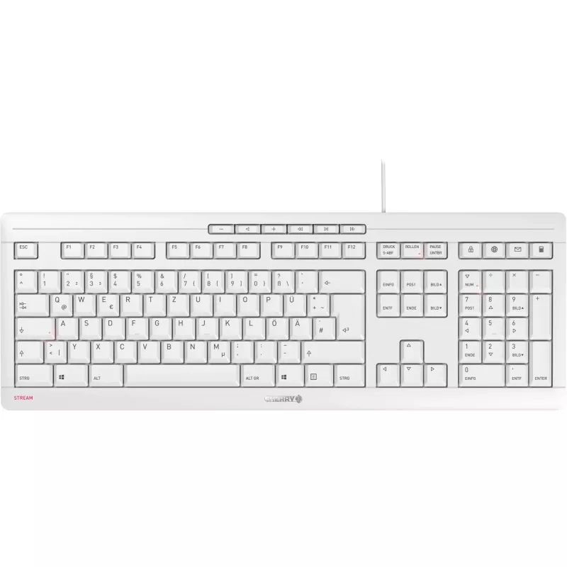 CHERRY STREAM klaviatūra, biuro, USB, QWERTZ, vokiška, balta
