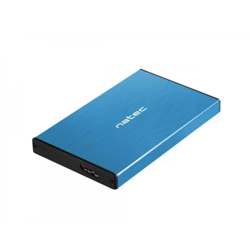 Išorinio HDD/SSD korpuso NATEC Rhino GO 2,5 colio — USB 3.0, SATA III, iki 4 TB, 9,5 mm, aliuminis, mėlynas