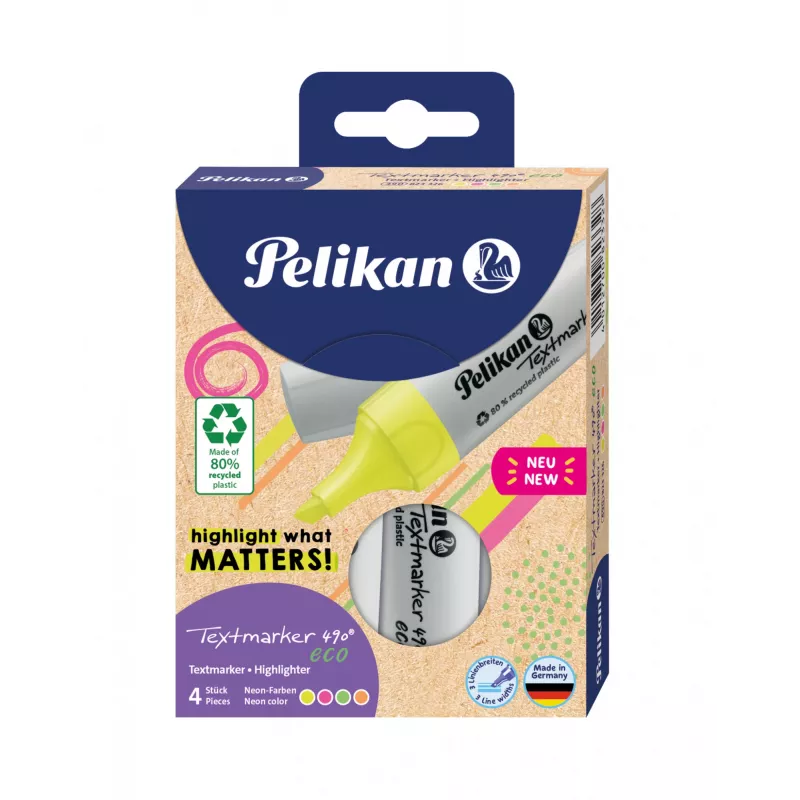 Marker Pelikan Textmarker 490 eco 4 vnt. Chisel tip Žalia Oranžinė Rožinė Geltona