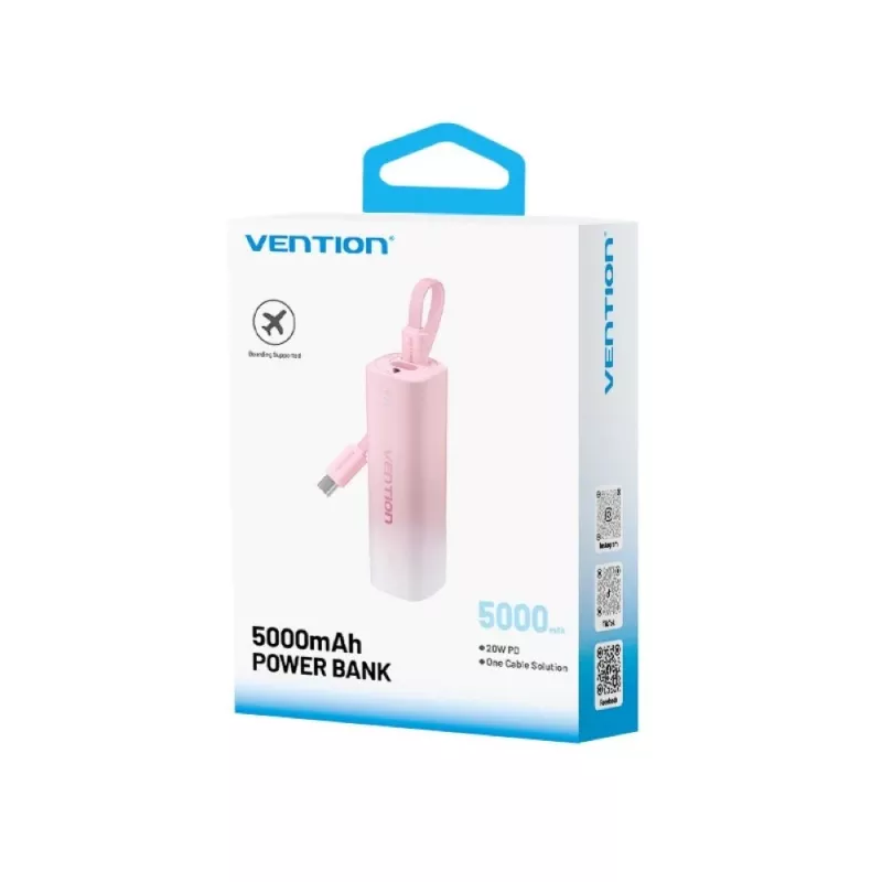 Išorinė baterija Vention FHWR0, nešiojamas USB-C/USB-A įkroviklis, universalus suderinamumas