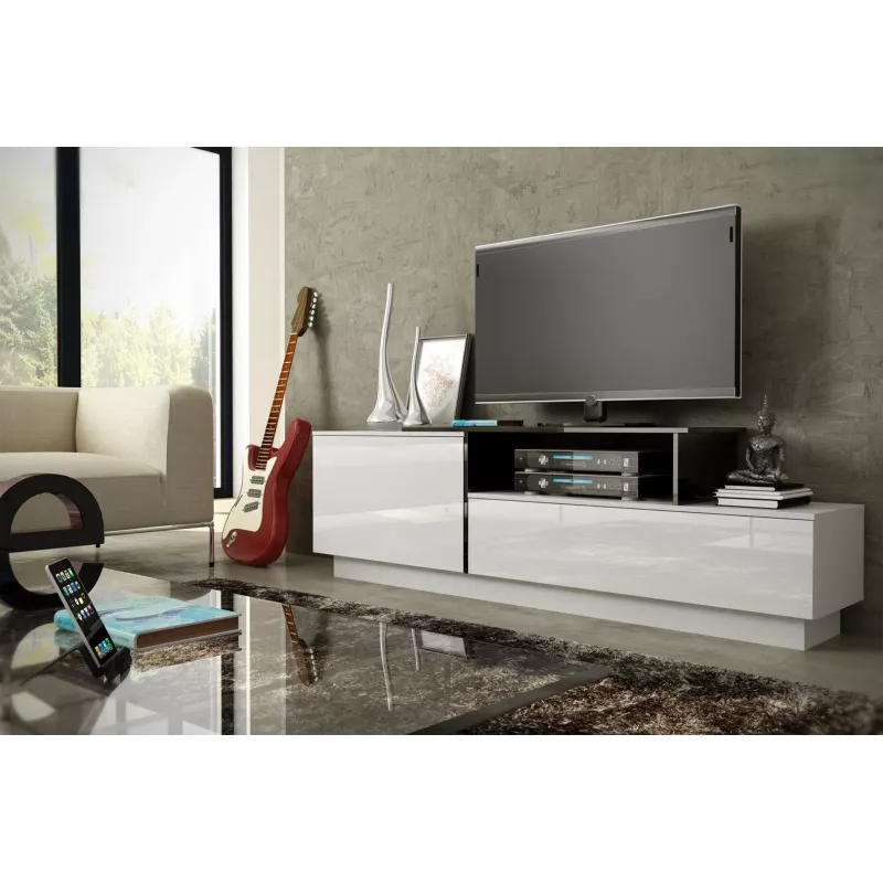 Cama TV spintelė SIGMA 3 180 baltas/baltas blizgus + juodas