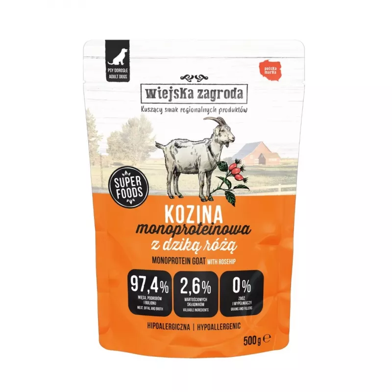 WIEJSKA ZAGRODA Monoprotein Goat - šlapias šunų maistas - 500g