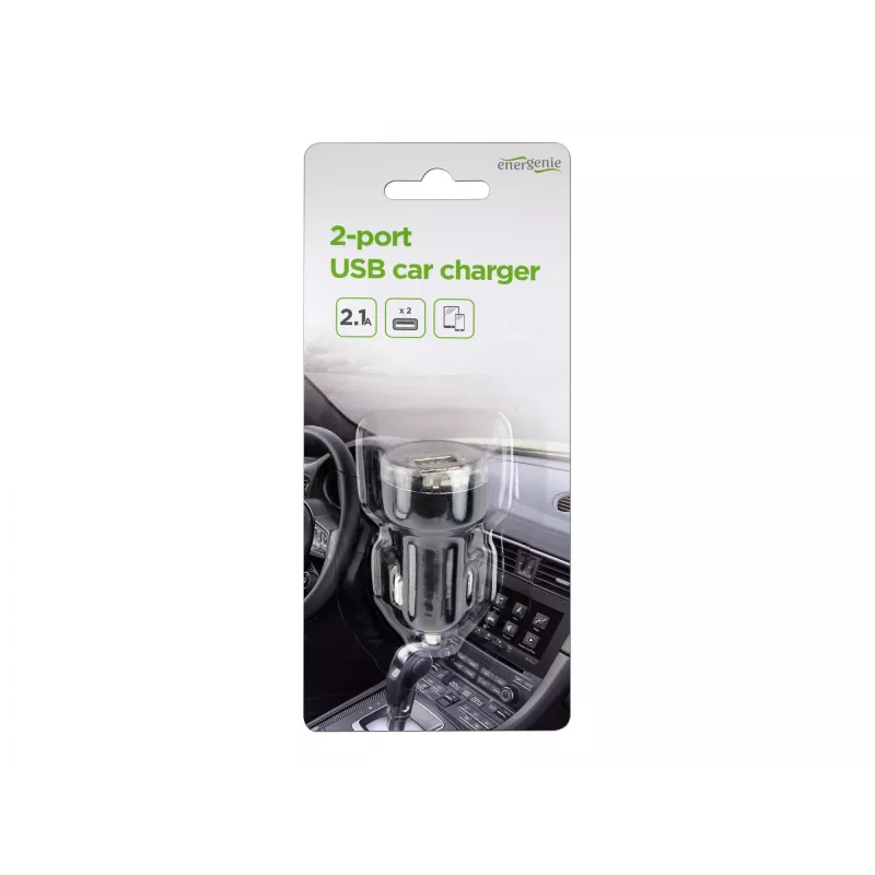 Automobilinis įkroviklis Gembird EG-U2C2A-CAR-02, įėjimas 12–24V, išėjimas 5V/2,1A, 2× USB 2.0, juodas