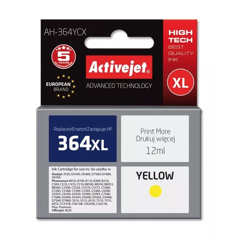 Activejet AH-364YCX rašalas (pakaitalas HP 364XL CB325EE; Premium; 12 ml; geltonas)