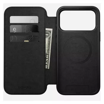 Mobiliojo telefono dėklas Nomad Modern Leather Folio, skirtas iPhone 17 Pro Max — ruda, tinka iki 17,5 cm (6,9 col.) ekranui, 4 kortelių kišenės