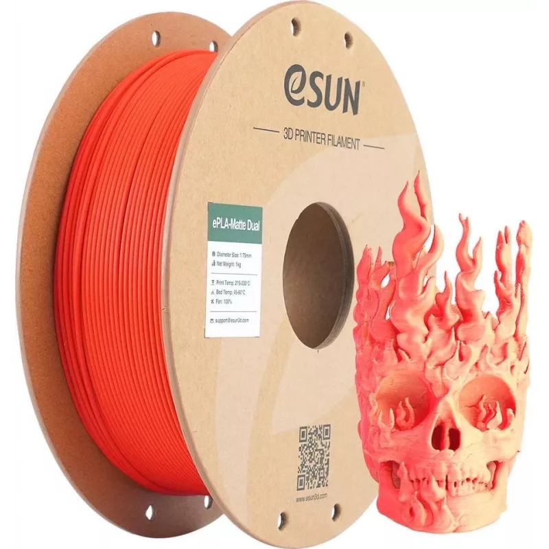 PLA MATTE DUAL 1,75mm RAUDONA GELTONA 1kg ESUN 3D FILAMENTAS (PLA-MTD175B-RY1P1)