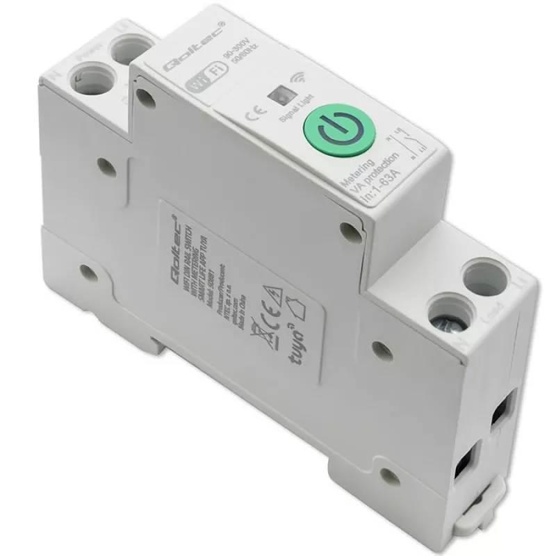 DIN bėgelio WiFi relė QOLTEC 50881 — tinklo perjungimo relė 63A elektros instaliacijoms