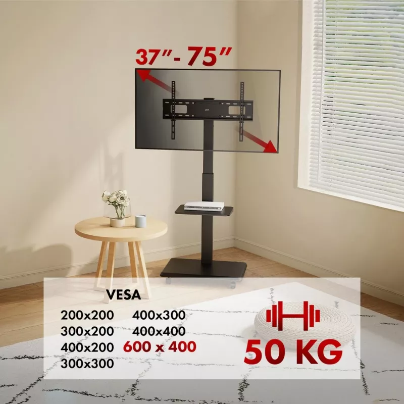 TV stovas ergo office ER-304 B, maks. apkrova 50 kg, VESA 600x400