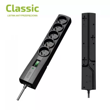Apsaugotas nuo viršįtampių kištukinis lizdas EVER CLASSIC 5x tipo E lizdai, 250 V, 1,5 m kabelis, 175 J, su jungikliu