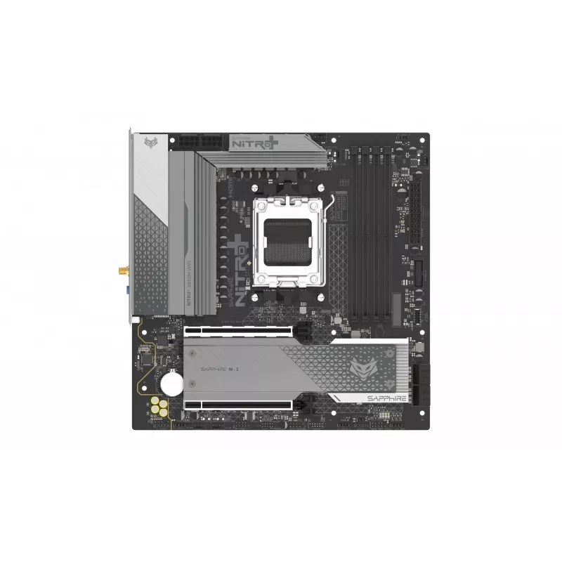 Motininė plokštė Sapphire NITRO+ B850M WIFI — AMD B850, Socket AM5, micro ATX, DDR5, 4x DIMM, Wi‑Fi 6, 2.5Gb LAN, 2x M.2
