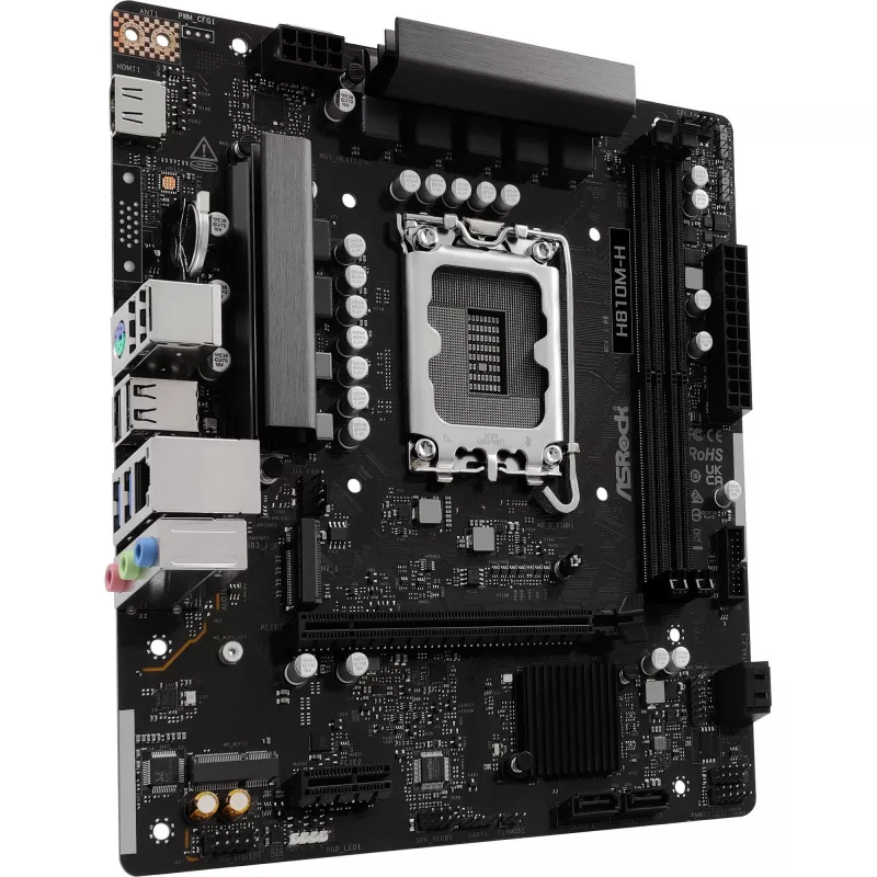 Motininė plokštė ASROCK H810M‑X micro ATX Intel H810 LGA 1851 DDR5 2× DIMM 128GB M.2 2.5GbE HDMI DisplayPort