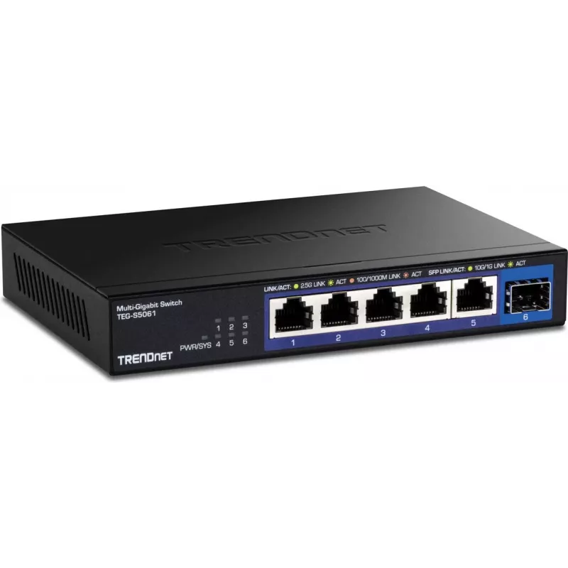 TRENDnet 6 prievadų 2,5G nevaldomas komutatorius su 10G SFP+ prievadu (TEG-S5061)