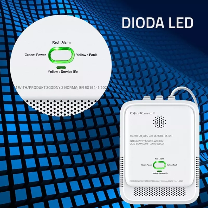 Dujų nuotėkio ir anglies monoksido detektorius su LED