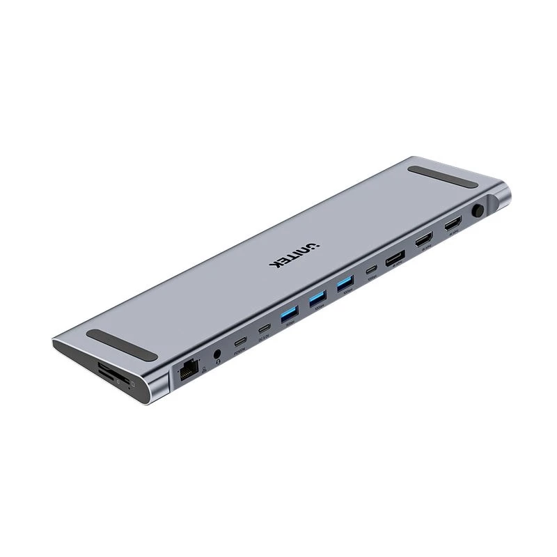KVM jungiklis Unitek D1106AGY01 USB-C triguba 4K prijungimo stotelė su KVM, 3x USB-A, 5x USB-C, HDMI×2, DP×1, RJ-45, SD skaitytuvas, 3840×2160@60Hz, aliuminis