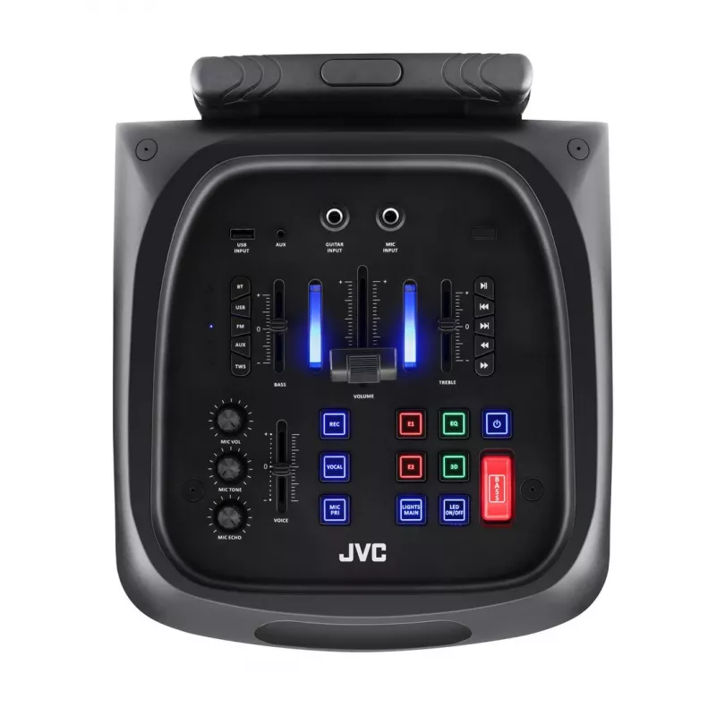 Vakarėlių garsiakalbis JVC XS-EP514B — stereo nešiojamas garsiakalbis, 150W RMS, Bluetooth 5.0, TWS, 4000mAh baterija, karaokė, FM, juodas