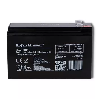 Nepertraukiamo maitinimo šaltinio baterija QOLTEC 53031 12V 9Ah žalia, 152×94×65 mm, 2,35 kg