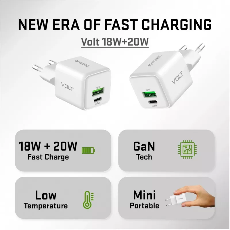 USB C/A tinklo įkroviklis YENKEE YAC G38 20W 3A Power Delivery (USB‑C ir USB‑A)