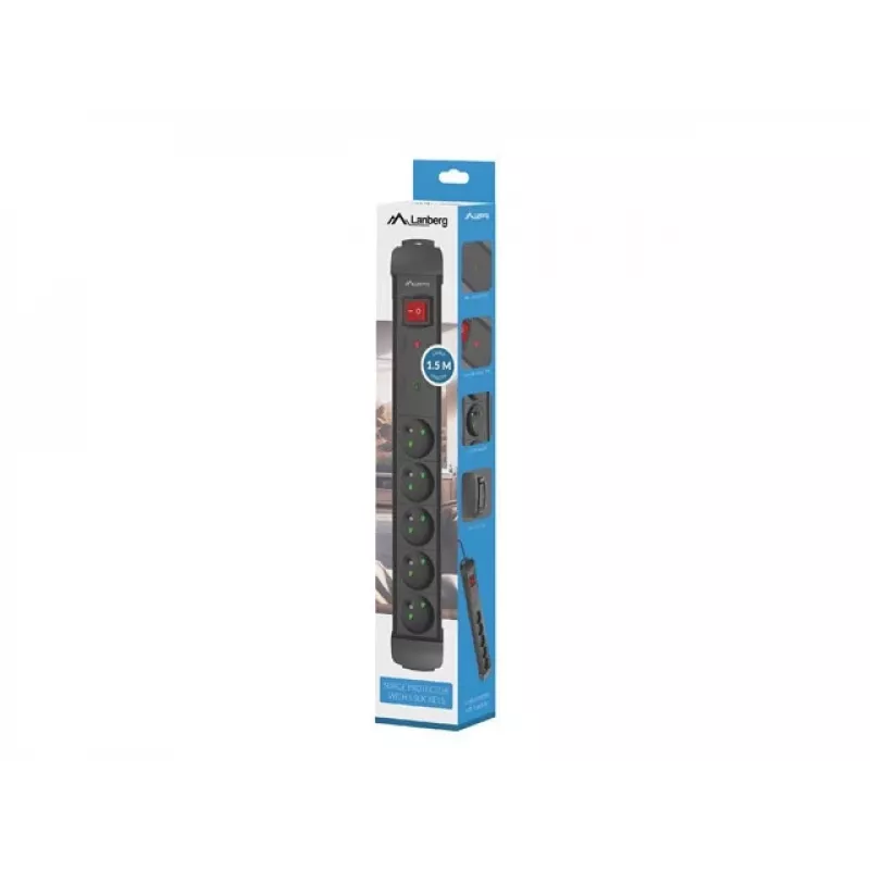 Maitinimo lizdas LANBERG SP1 1,5 m — 5x PL lizdai, juodas