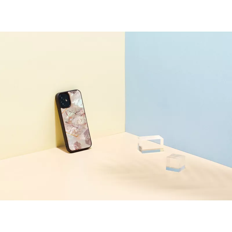 Apsauginis dėklas iKins, skirtas Apple iPhone 12 mini — rožinio marmuro raštas, plonas prigludimas