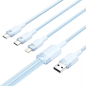 USB 2.0 A – 3 viename 3A laidas Vention CTPLG 1,5 m mėlynas – duomenys ir įkrovimas