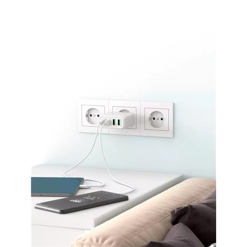 Goobay 64818 Įkroviklis mobiliesiems įrenginiams Ausinėms - Nešiojamajam kompiuteriui - Išmaniajam telefonui Balta AC Greitasis įkrovimas Patalpose (64818)