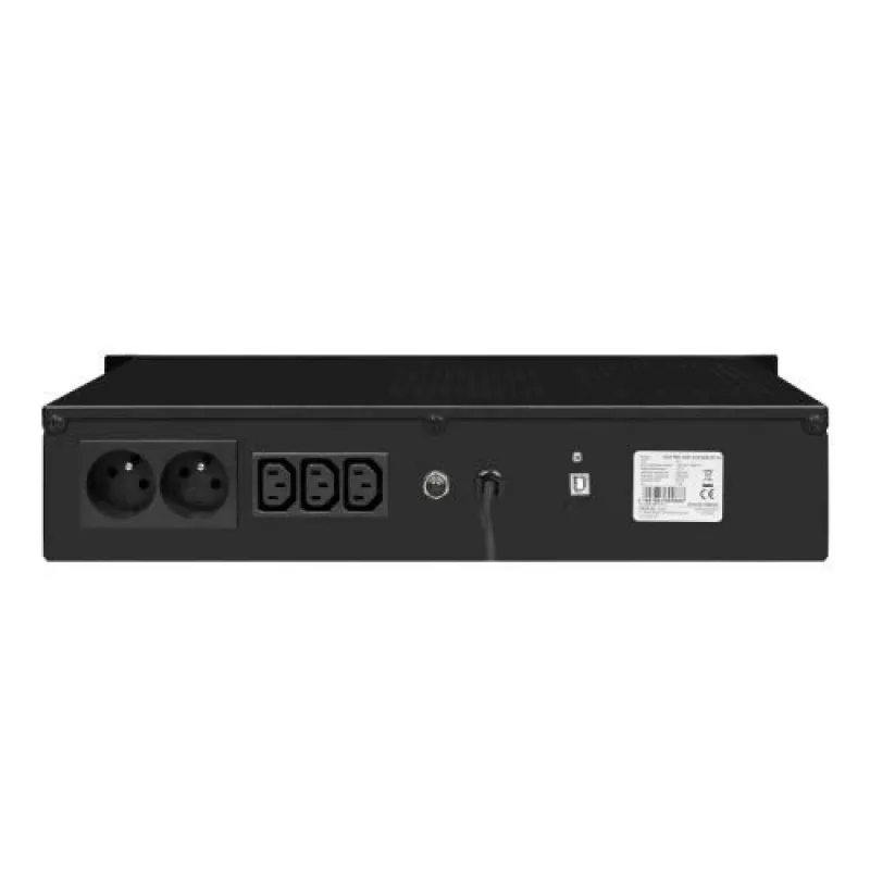 Į stovą montuojamas linijinės sąveikos UPS EVER ECO Pro 1200 AVR CDS, 1,2 kVA (650 W išvestis), 2U, 3× C13, USB-B, AVR, VRLA 12 V 5 Ah ×2