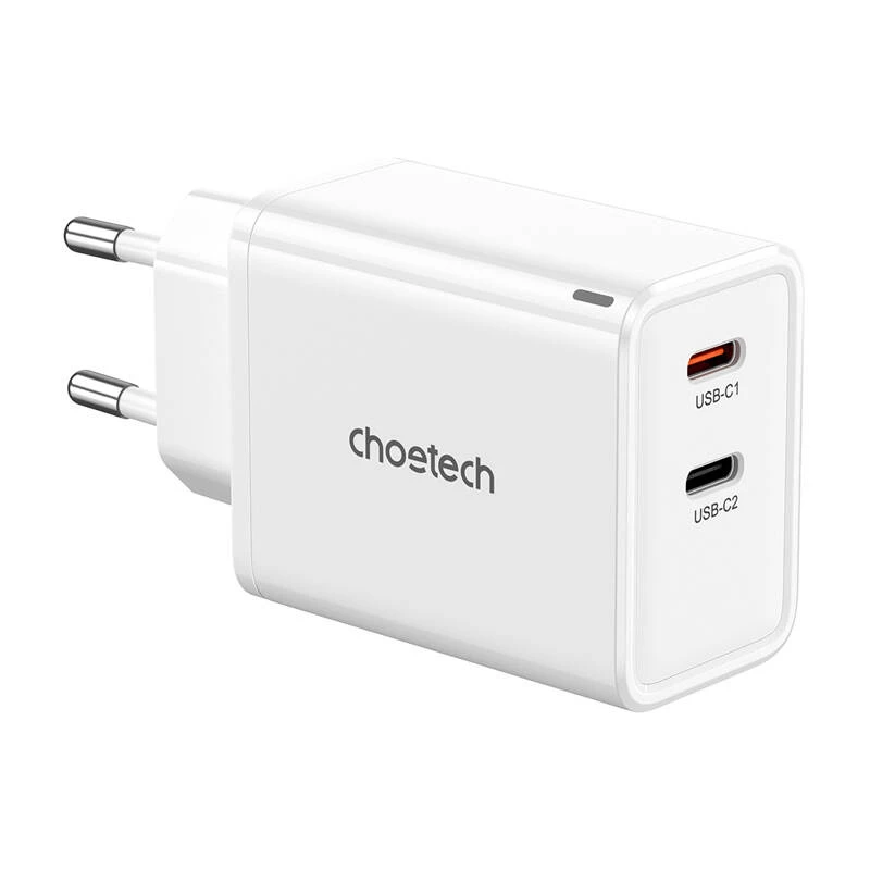 Maitinimo adapteris CHOETECH PD6013 2x USB-C PD 65W GaN – baltas