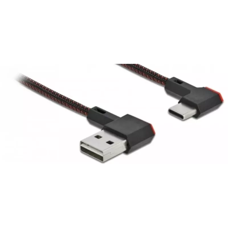 USB laidas DeLOCK EASY-USB 2.0 Type-A kištukas į Type-C kištuką kampuotas 0,2 m juodas