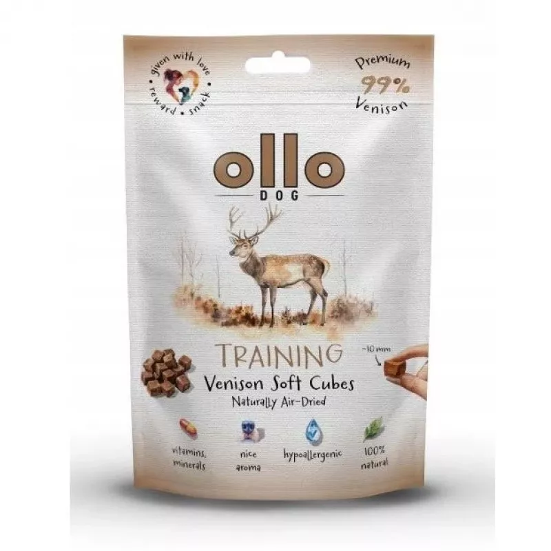 “OLLO Air Dried Training Venison Cubes” - šunų skanėstas - 80 g
