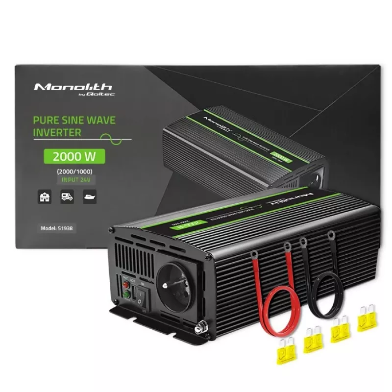 Automobilinis inverteris Qoltec Monolith 2000 W juodas 24 V