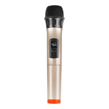 PU628J UHF belaidis dinaminis mikrofonas su LED ekranu (auksinis)