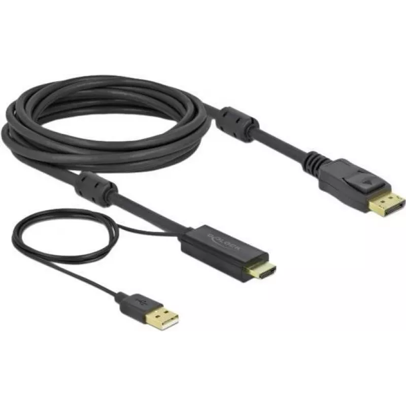 Vaizdo kabelio adapteris DeLOCK 85966 5m HDMI Type A DisplayPort USB Type-A juodas