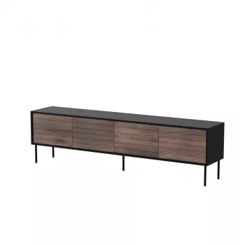 TV spintelė cama meble CORTINA 4D 200x40x55 cm, juodas viršus, riešutmedžio spalvos fasadai