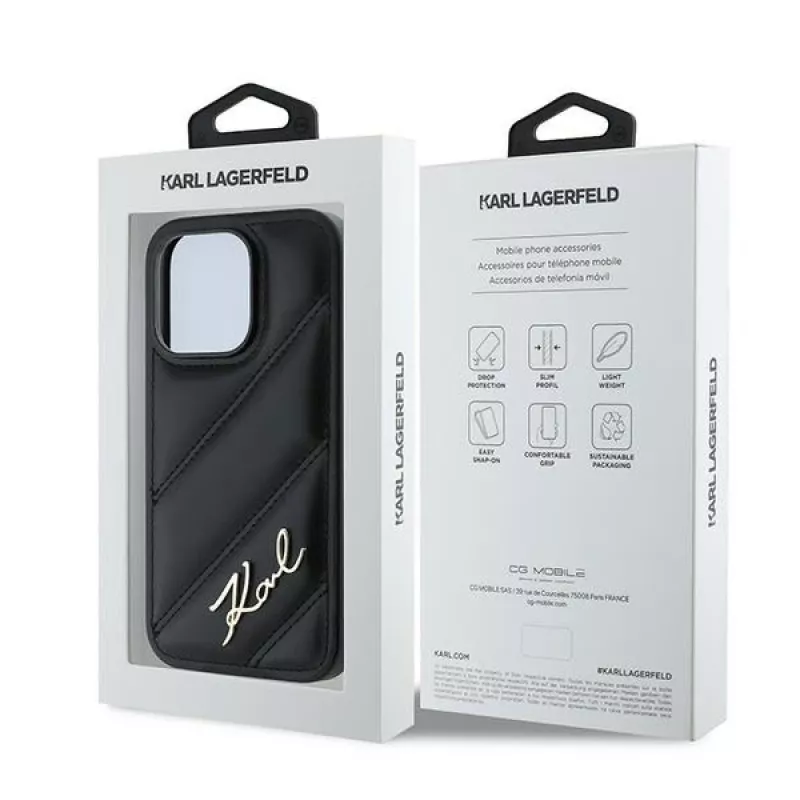 Karl Lagerfeld Apple iPhone 13 Karl Lagerfeld Diagonal Quilted Script (KLHCP13XPQDSMGK) Telefono dėklas juodas