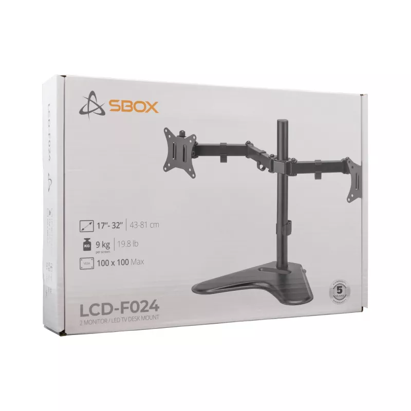 TV/Monitoriaus laikiklis SBOX LCD-F024-2 13–32 colių ekranams, dviguba ranka, 2×8 kg apkrova, VESA 100×100