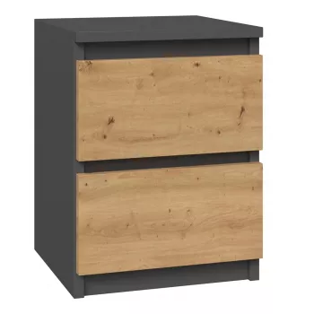 Naktinis staliukas Topeshop M2 ANTRACYT/ARTISAN 2 stalčiai antracito ąžuolo medienos