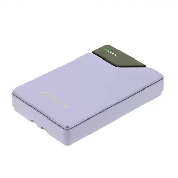 Nešiojama išorinė baterija Tellur TLL158441, 10000mAh, integruoti USB-C ir Lightning laidai, violetinė